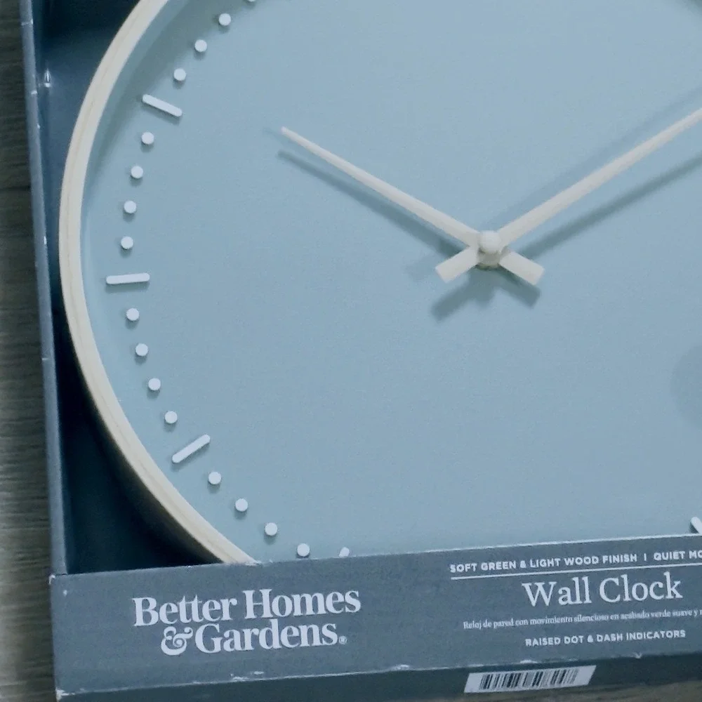Better Homes & Gardens Wall Clock Soft Green Light Wood Quiet Movement Scandi